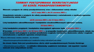 Zdjęcie: TERMINY POSTĘPOWANIA REKRUTACYJNEGO DO SZKÓŁ PONADPODSTAWOWYCH