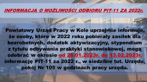 Zdjęcie: INFORMACJA O MOŻLIWOŚCI ODBIORU PIT-11 ZA 2022r.