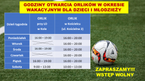 Zdjęcie: Godziny otwarcia ORLIK-ów w okresie wakacyjnym!!!