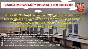 Zdjęcie: Uwaga! Zmiana organizacji pracy w Wydziale Komunikacji i Ruchu Drogowego Starostwa Kolskiego
